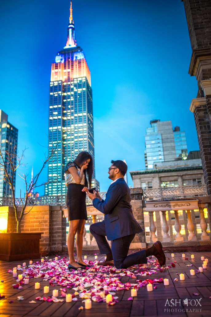 nyc rooftop proposal with roses