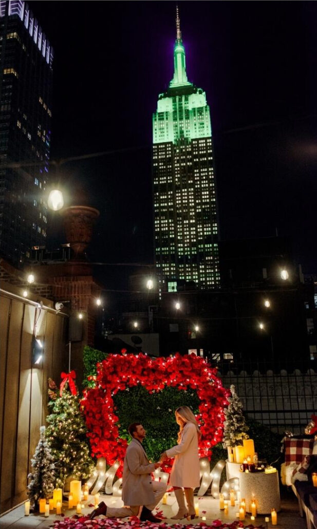 Christmas themed marriage proposal planning in NYC on a private rooftop