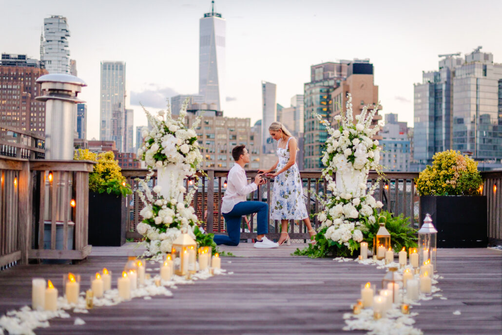floral lantern New York rooftop proposal