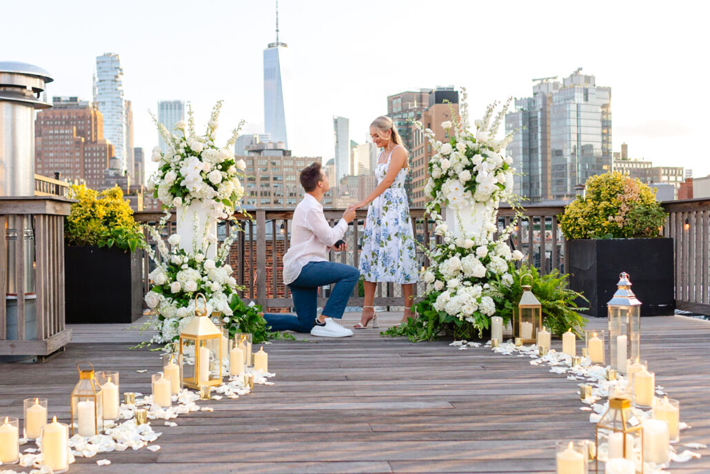 floral lantern New York City rooftop proposal